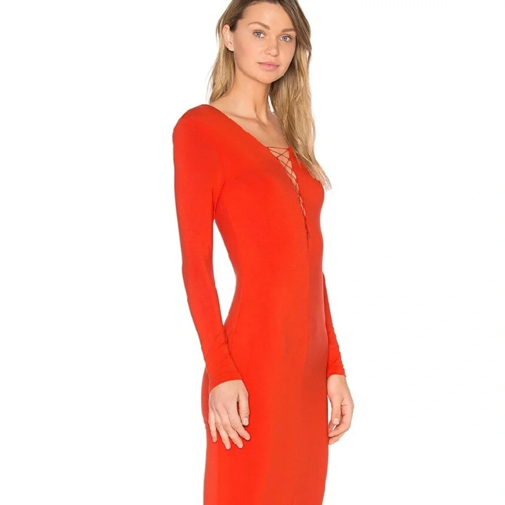 T By Alexander Wang Micro Modal Spandex Lace Up Long Sleeve Dress - Picture 2 of 6
